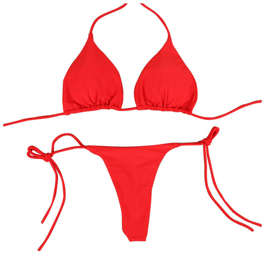 Women's Summer Sexy Bikini Set – Solid Color Tie-Side G-String Thong Bandage Swimsuit, Brazilian Style